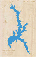 Lake Jacksonville, Texas - Laser Cut Wood Map