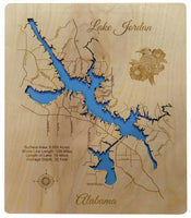 Lake Jordan, AL - Laser Cut Wood Map