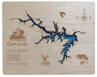 Kerr Lake in VA and NC - Laser Cut Wood Map