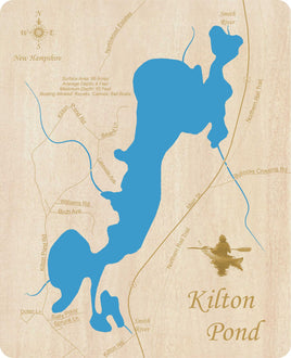 Kilton Pond, NH - laser cut wood map