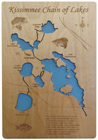 Kissimmee Chain of Lakes, Florida - Laser Cut Wood Map