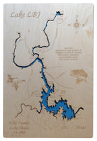 Lake LBJ, Texas - Laser Cut Wood Map