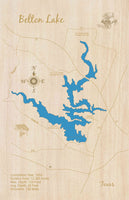 Lake Belton, Texas - Laser Cut Wood Map