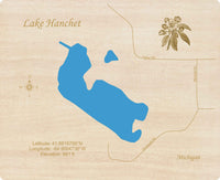 Lake Hanchet, Michigan - Laser Cut Wood Map