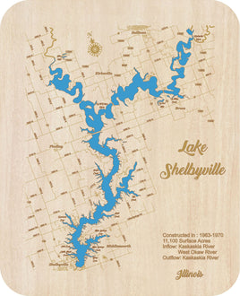 Lake Shelbyville, Illinois - laser cut wood map
