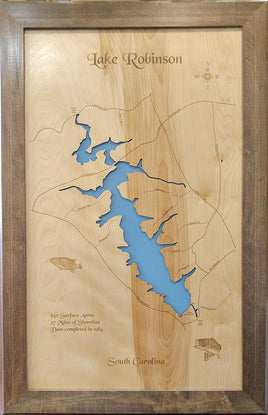 Lake Robinson, South Carolina - Laser Cut Wood Map