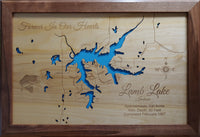 Lamb Lake, Indiana - Laser Cut Wood Map