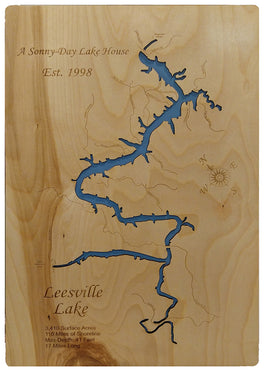 Leesville Lake, VA - Laser Cut Wood Map