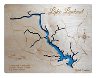 Lake Lookout, NC - Laser Cut Wood Map