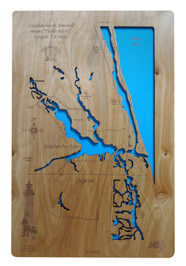 Loxahatchee River, Florida - Laser Cut Wood Map