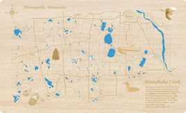 Minnehaha Creek, Minnesota - Laser Cut Wood Map