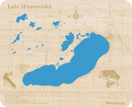 Lake Minnewaska, Minnesota - Laser Cut Wood Map