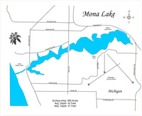 Mona Lake, Michigan - Laser Cut Wood Map