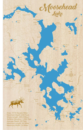 Moosehead Lake, ME - Laser Cut Wood Map