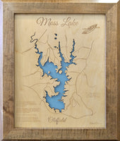 Moss Lake, North Carolina - Laser Cut Wood Map