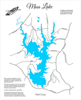 Moss Lake, North Carolina - Laser Cut Wood Map