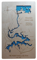 Mountain Island Lake, NC - Laser Cut Wood Map