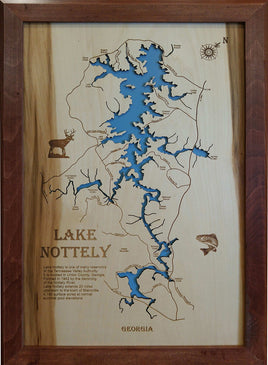 Lake Nottely, Georgia - Laser Cut Wood Map