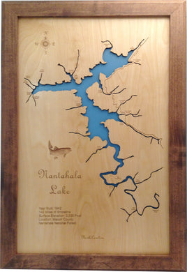 Nantahala Lake, NC - Laser Cut Wood Map