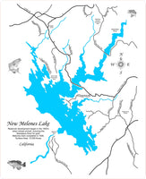 New Melones Lake, California - Laser Cut Wood Map