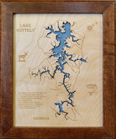 Lake Nottely, Georgia - Laser Cut Wood Map