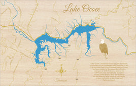 Ocoee Lake, Tennessee - Laser Cut Wood Map