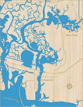 Pascagoula River, Mississippi - laser cut wood map