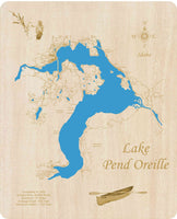 Lake Pend Oreille, Idaho - Laser Cut Wood Map