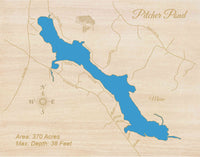 Pitcher Pond, Maine - laser cut wood map