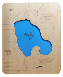 Lake Ripley, Wisconsin - Laser Cut Wood Map