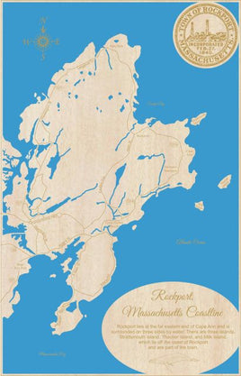 Rockport, Massachusetts - Coastal Map - laser cut wood map