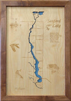 Sanford Lake, Michigan - laser cut wood map