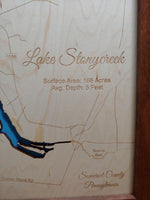 Lake Stonycreek, Pennsylvania - laser cut wood map