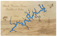 Bankhead Lake & Black Warrior River, Alabama- Laser Cut Wood Map