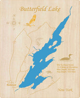 Butterfield Lake, NY - Laser Cut Wood Map