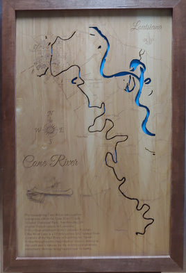 Cane River, Louisiana - Laser Cut Wood Map