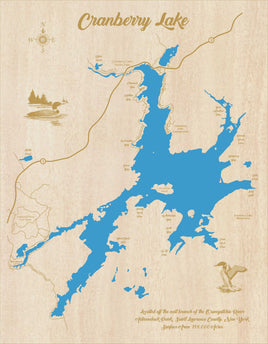 Cranberry Lake, New York - Laser Cut Wood Map
