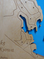 Lake Kiowa, Texas - Laser Cut Wood Map