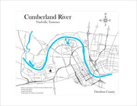 Cumberland River, TN - Nashville Area - Laser Cut Wood Map