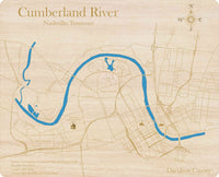 Cumberland River, TN - Nashville Area - Laser Cut Wood Map