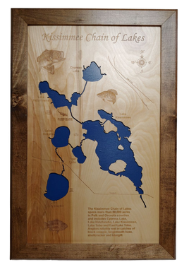 Kissimmee Chain of Lakes, Florida - Laser Cut Wood Map