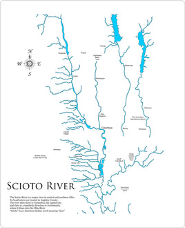 Scioto River, Ohio - laser cut wood map