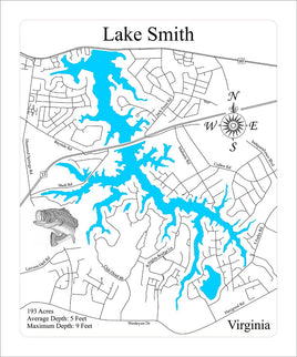 Lake Smith, Virginia - laser cut wood map