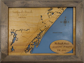 Surfside Beach, South Carolina - laser cut wood map