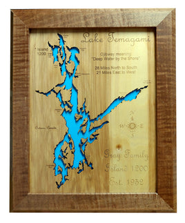 Lake Temagami, Ontario, Canada - laser cut wood map