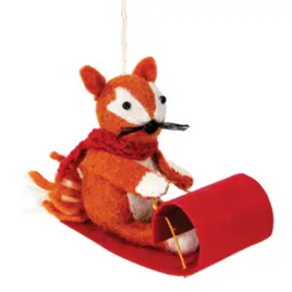 Toboggan Fox Felted Ornament