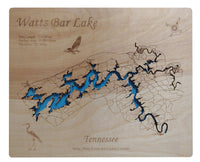Watts Bar Lake, Tennessee - laser cut wood map