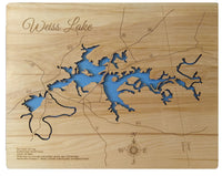 Weiss Lake, Alabama and Georgia - laser cut wood map