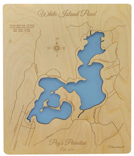White Island Pond, Massachusetts - laser cut wood map